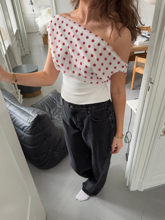 Kimmie polka dotted top - White/red