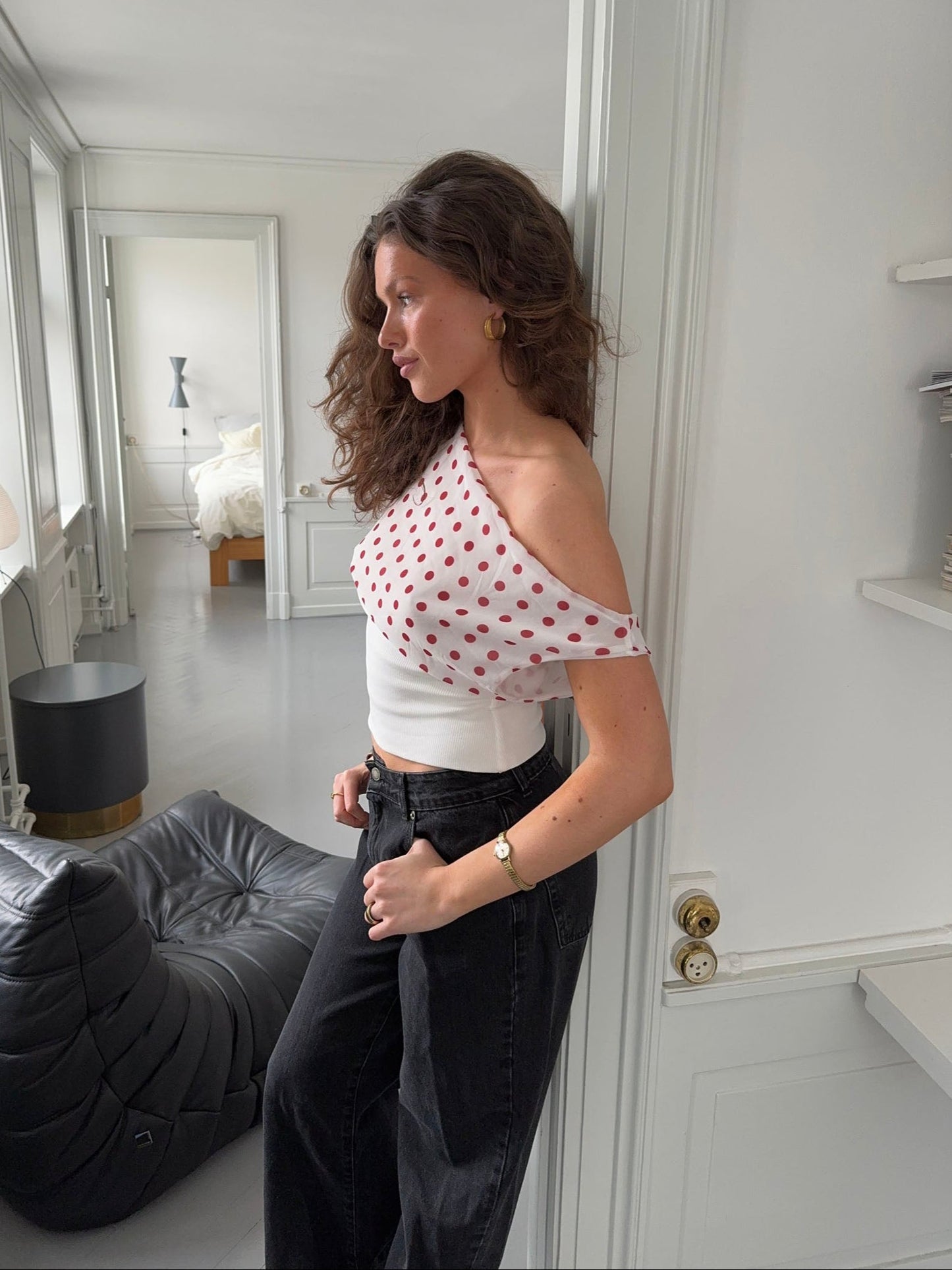Kimmie polka dotted top - White/red